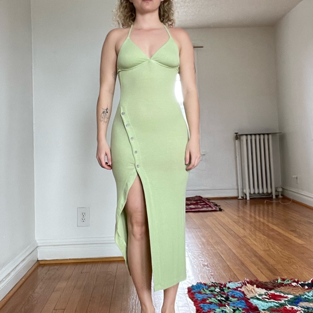 ALIX NYC Light Green Button-Slit Maxi Dress